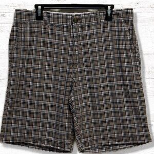 Tommy Hilfiger Men’s Flat Front Black & Brown Plaid Shorts Size 35